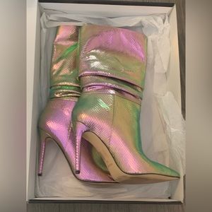 Nine West Tasta Dress Boot, size 7.  Pink metallic.  WORN ONCE!